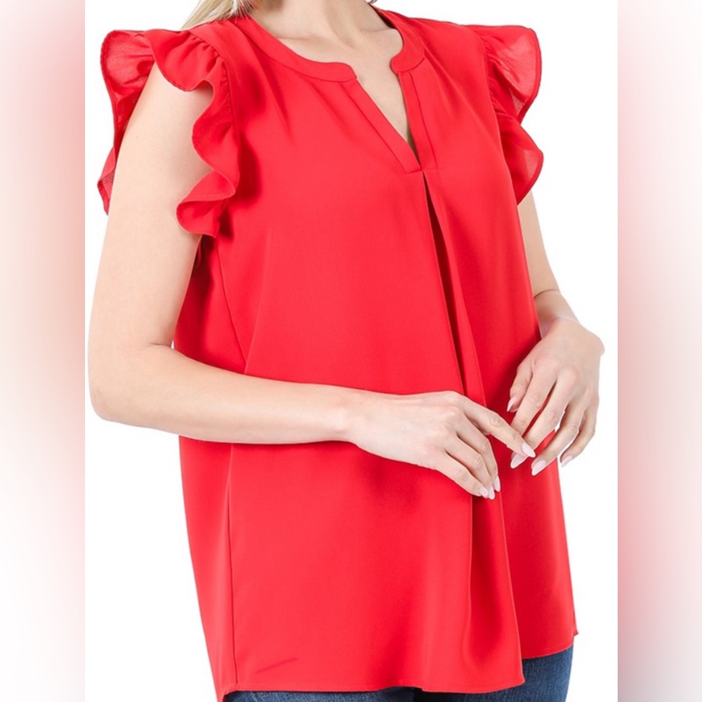 Red flutter sleeve top